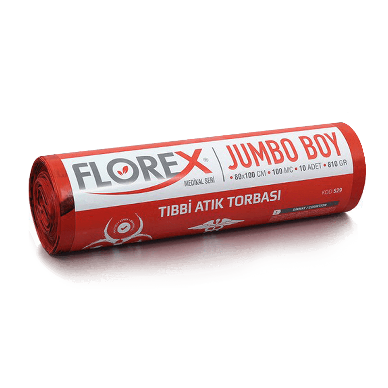 Florex Tıbbi Atık Çöp Torbası Jumbo Boy 80 x 110 Kırmızı 800 Gr