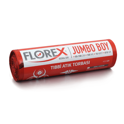 Florex Tıbbi Atık Çöp Torbası Jumbo Boy 80 x 110 Kırmızı 800 Gr