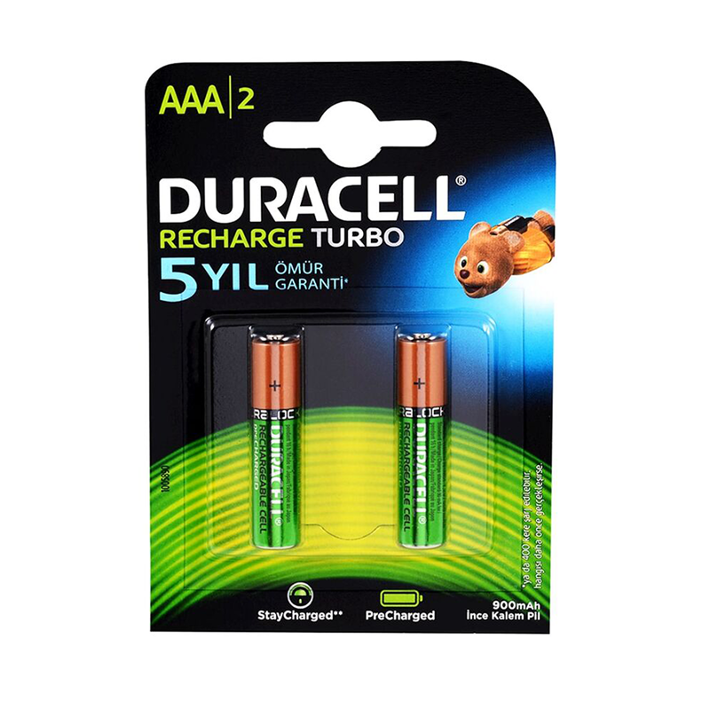 Duracell Şarj Edilebilir AAA İnce Kalem Pil 900 mAh 2'li Paket