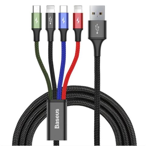 BASEUS FAST CA1T4-A01 4-IN-1 KABLO 2XLIGHTNING+TYPE-C+MICRO 3.5A 1.2M-SIYAH