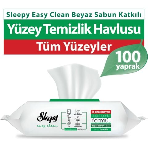 Sleepy Easy Clean Beyaz Sabun Katkılı Yüzey Temizlik Havlusu 100 Yaprak