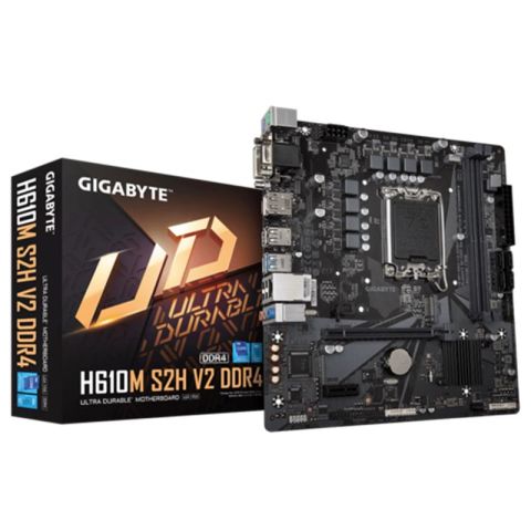 GIGABYTE H610M-S2H-V2-DDR4 3200MHZ 1XVGA 1XHDMI 1XDP 1XDVI 1XM.2 USB 3.2 MATX 1700P (13. VE 12.NESİL İŞLEMCİ UYUMLU)