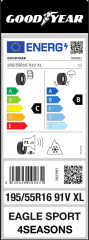 Goodyear 195/55R16 91V Eagle Sport Kar Logolu 4Seasons Xl 4 Mevsim Kar Logolu(2025)