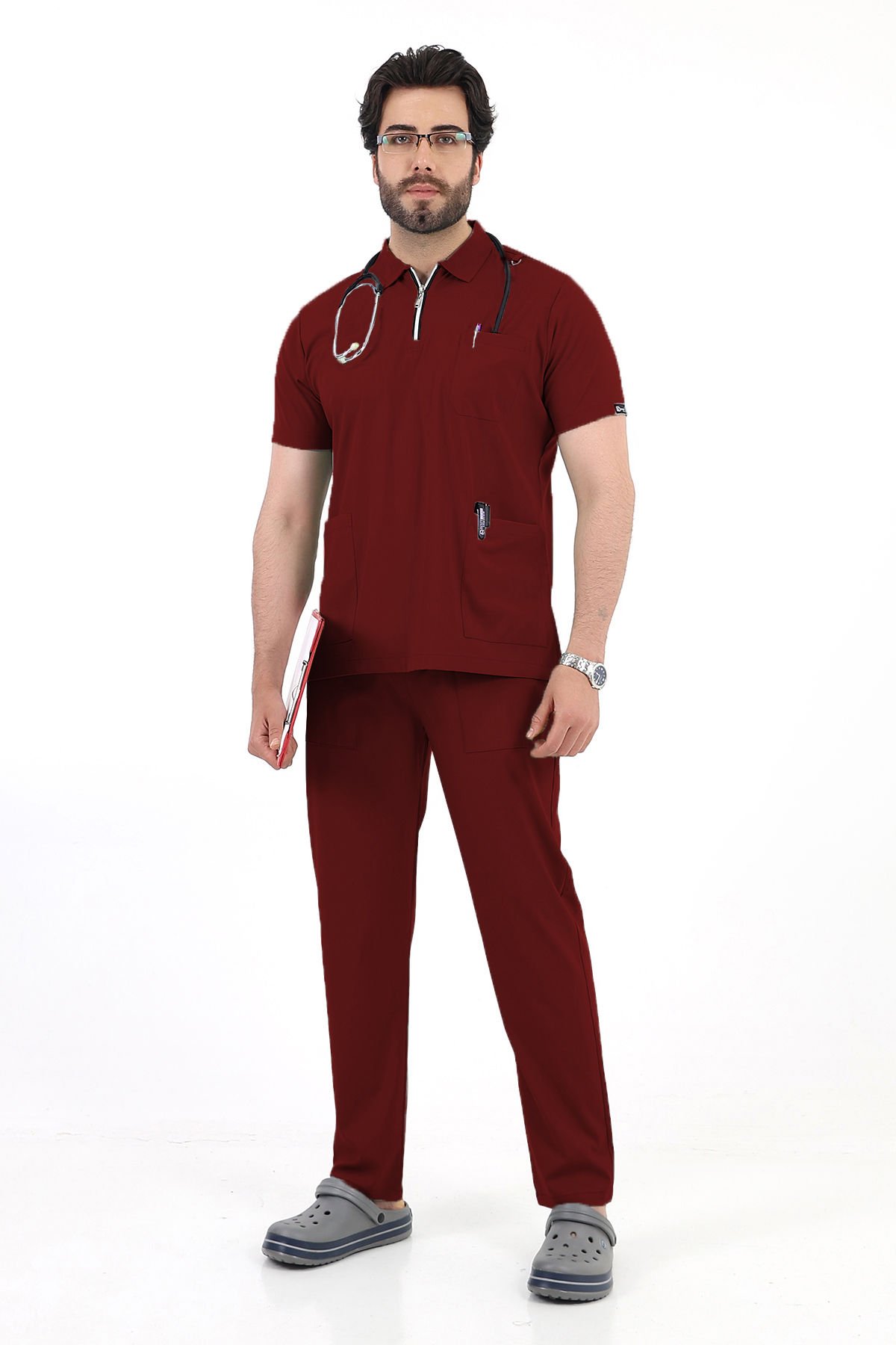 Bordo Fermuar Detaylı Erkek üniforma Takımı