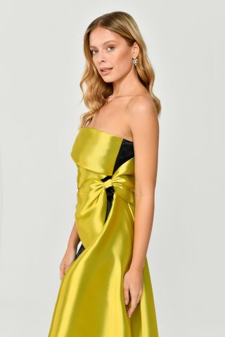 Strapless Shiny Fabric Accessorized Short Dress