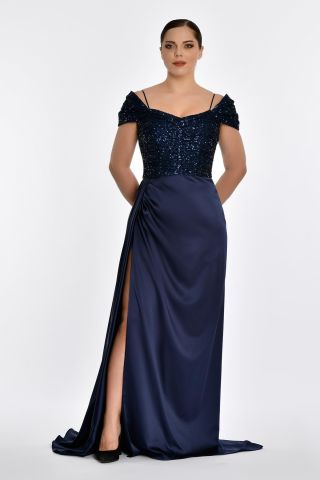 LOW SHOULDER THIN STRAP SLOT LONG DRESS