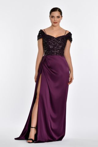 LOW SHOULDER THIN STRAP SLOT LONG DRESS