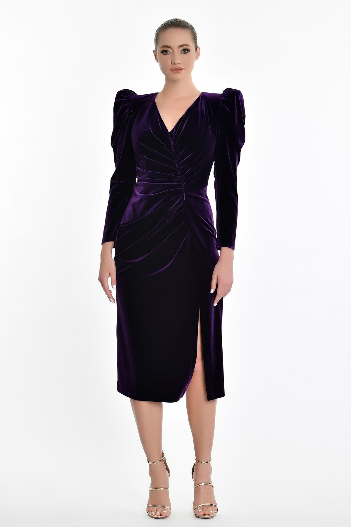 LONG SLEEVE VELVET MIDI DRESS