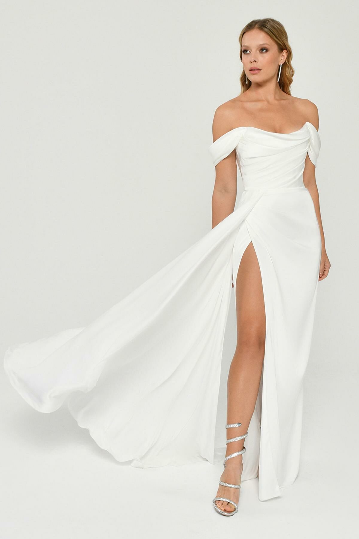 LOW SHOULDER LONG DRESS slit by the side