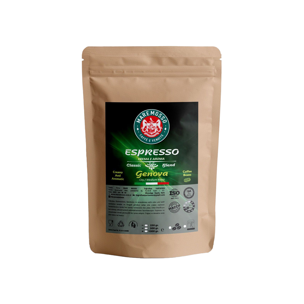 Espresso Genova Blend (Çekirdek veya Öğütülmüş) Kahve  250 Gr.