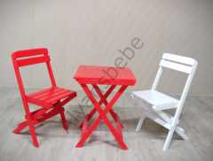 Alyans Ahşap Katlanır Masa-Sandalye Takım (Kırmızı-Beyaz)