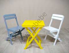 Alyans Ahşap Katlanır Masa-Sandalye Takım (Sarı-Gri-Beyaz)