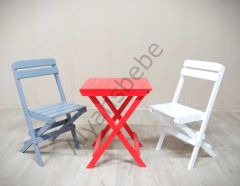 Alyans Ahşap Katlanır Masa-Sandalye Takım (Kırmızı-Gri-Beyaz)