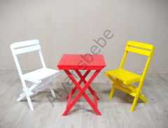 Alyans Ahşap Katlanır Masa-Sandalye Takım (Kırmızı-Beyaz-Sarı)