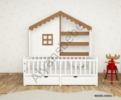 Alyans Montessori Yarım Çatılı Ev Modeli Çekmeceli Yatak Lake Boyalı