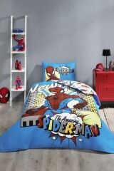 Özdilek Spiderman Newyork Tek Kişilik Disney Lisanslı Lastikli Fitted Çarşaf Kapitone Çocuk Nevresim Mavi