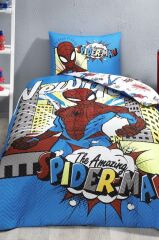 Özdilek Spiderman Newyork Tek Kişilik Disney Lisanslı Lastikli Fitted Çarşaf Kapitone Çocuk Nevresim Mavi