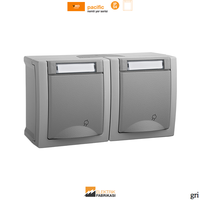 Pacific IP54 Sıva Üstü Etiketli Çocuk Korumalı Topraklı Priz + Etiketli Topraklı Priz-Nemli Yer (Gri I Beyaz I Füme)_Viko by Panasonic