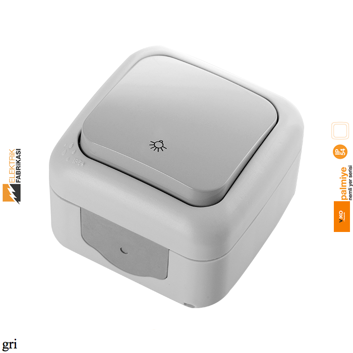 Palmiye IP54 Sıva Üstü Light Anahtarı-Nemli Yer (Gri I Beyaz I Krem)_Viko by Panasonic