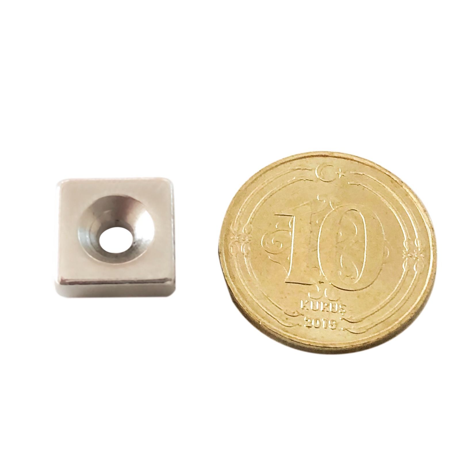 5\'Lİ PAKET 10x10x3mm (6-3mm) N35 Havşalı Güçlü Neodyum Mıknatıs