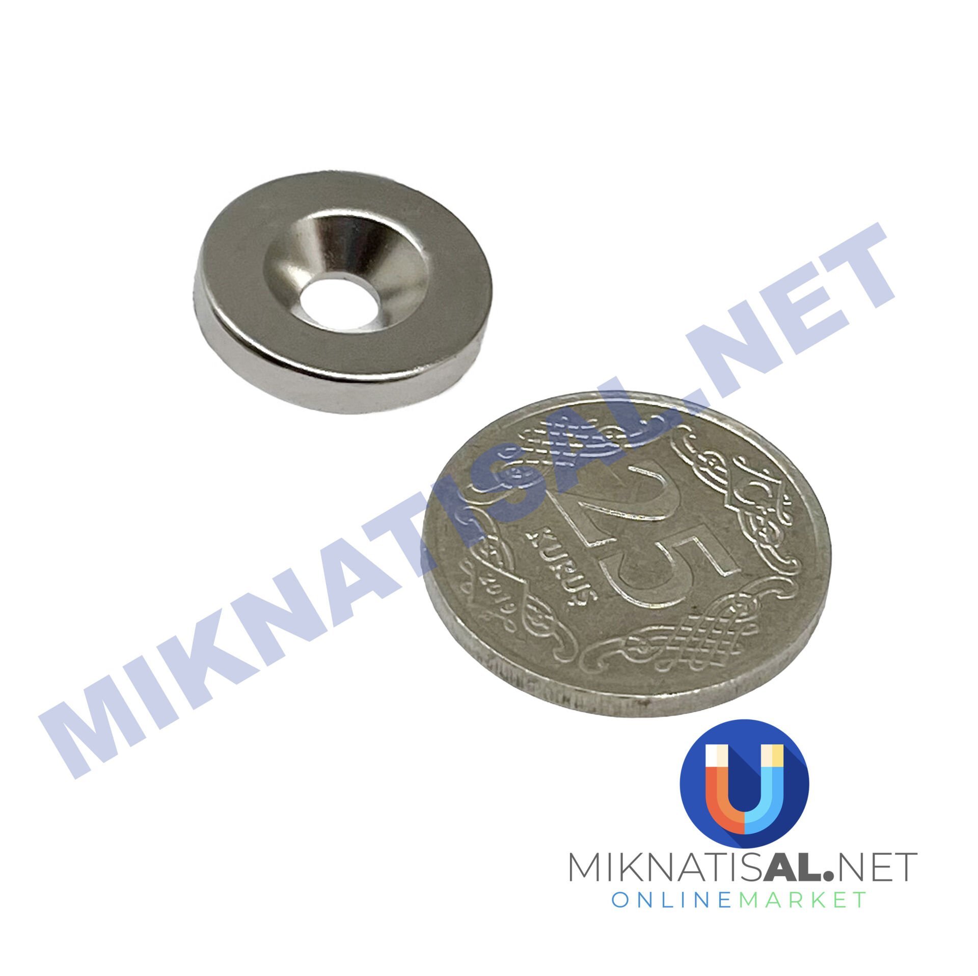 15x3 mm (8-4mm) N35 Havşalı Güçlü Neodyum Mıknatıs