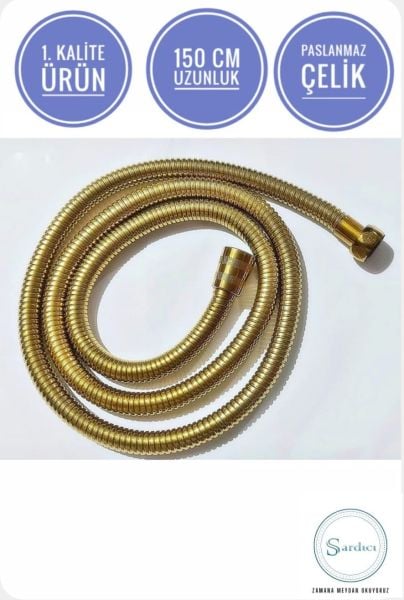 Gold Altın Renk 1.Kalite Paslanmaz Spiral Banyo Duş Hortumu 150 Cm