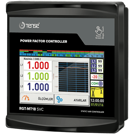 TENSE 18 Kademe SVC ve GES Uyumlu Dokunmatik Ekran Reaktif Güç Kontrol Rölesi RGT-MT18 (SVC)