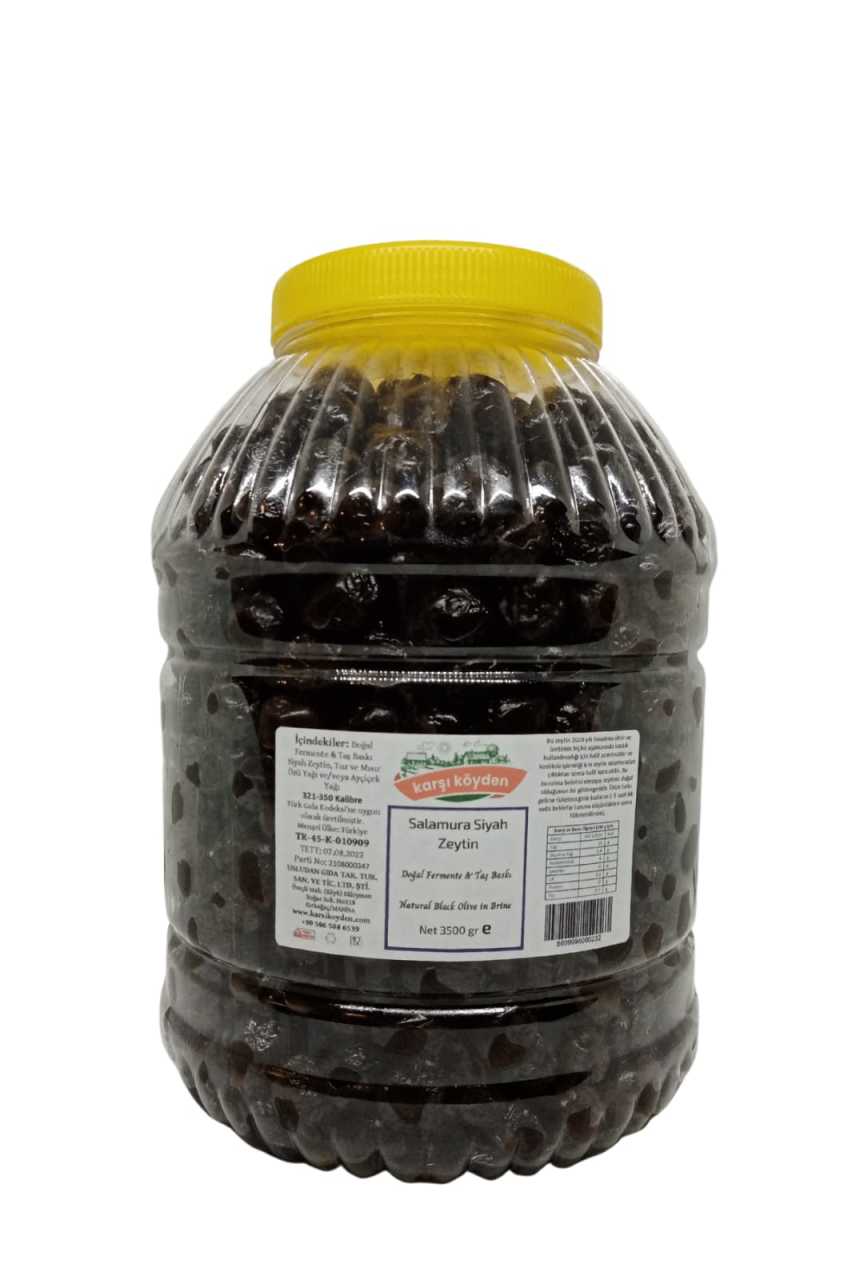 Karşı Köyden Doğal Fermente Salamura Siyah Zeytin (3500gr - Pet Kavanoz)