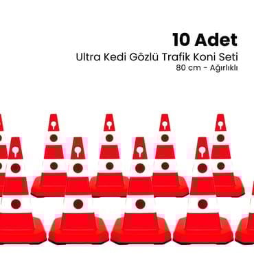10 Adet Ultra Kedi Gözlü Trafik Konisi Ağırlıklı 60cm Trafik Dubası (ADL12351TKA10SET)