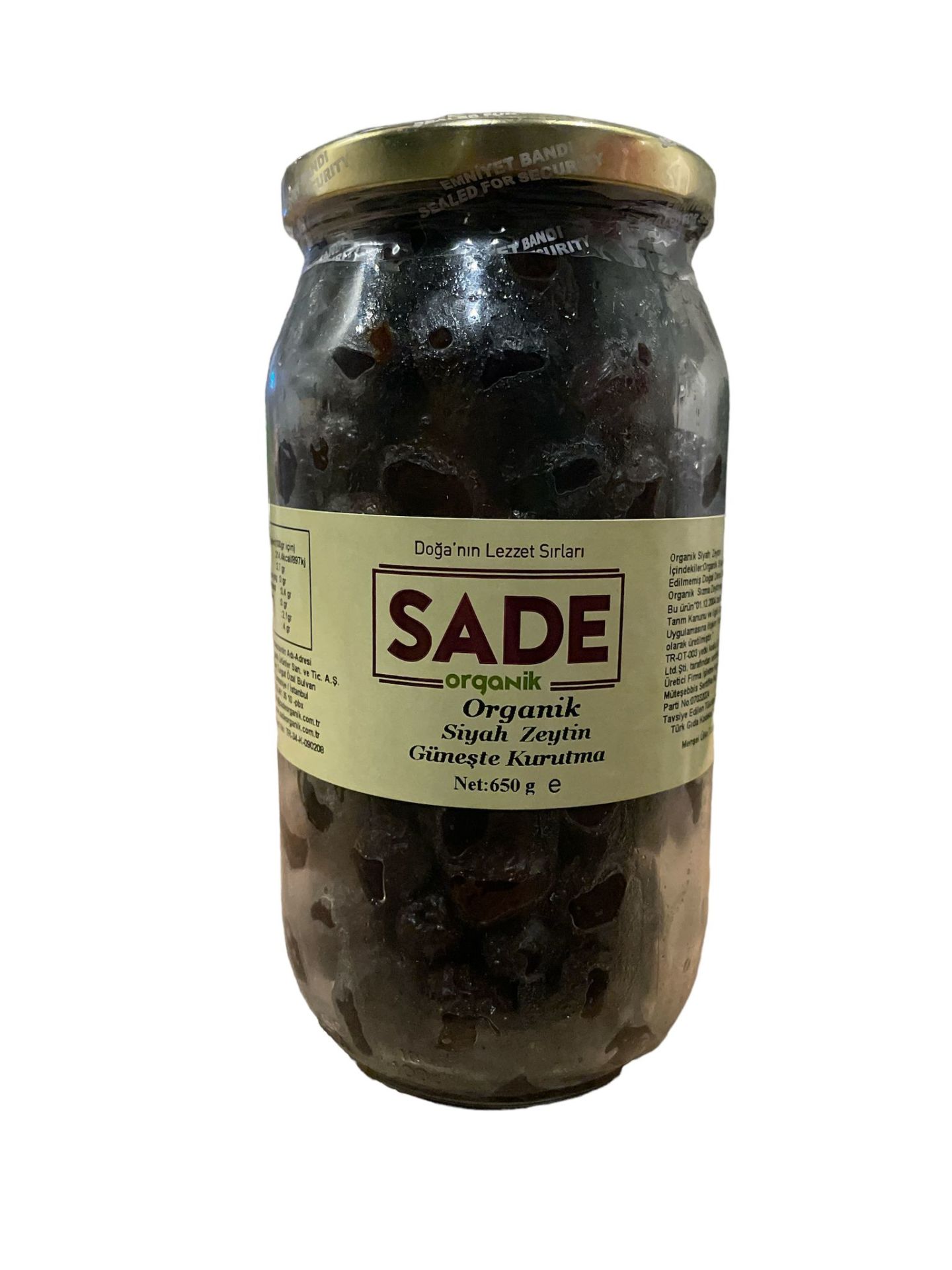 Sade Organik Siyah Zeytin Güneşte Kurutma 650 GR