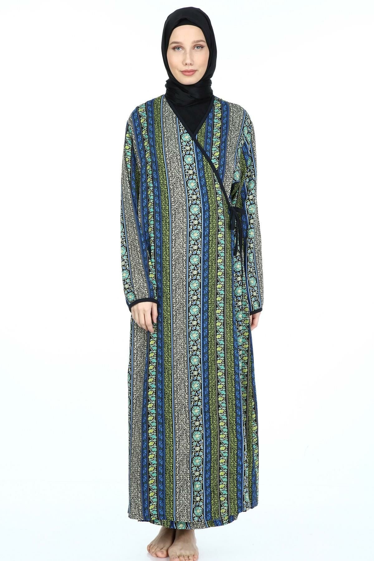 2001-01 Likapa Viskon Namaz Elbisesi MAVİ SARMAŞIK ÇİZGİLİ DESEN - 3