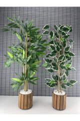 2'li Yapay Bambu Ağacı Ahşap Saksılı 90cm-yapay Benjamin Ağacı Ahşap Saksılı 90cm 2 Adet