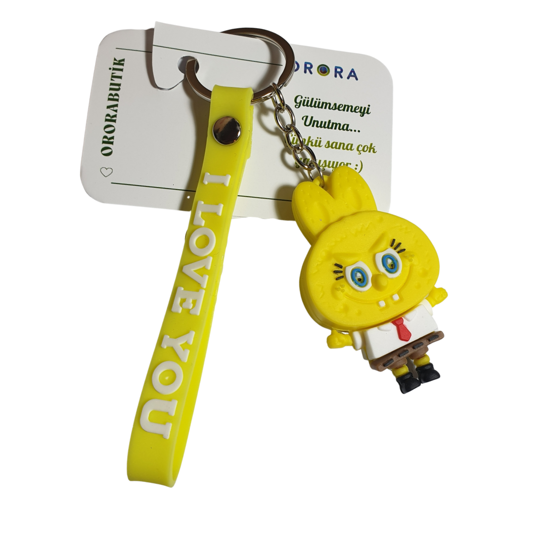 Sünger Bob, Kawai ve I Love You (Seni Seviyorum) Figürlü Anahtarlık-5cm