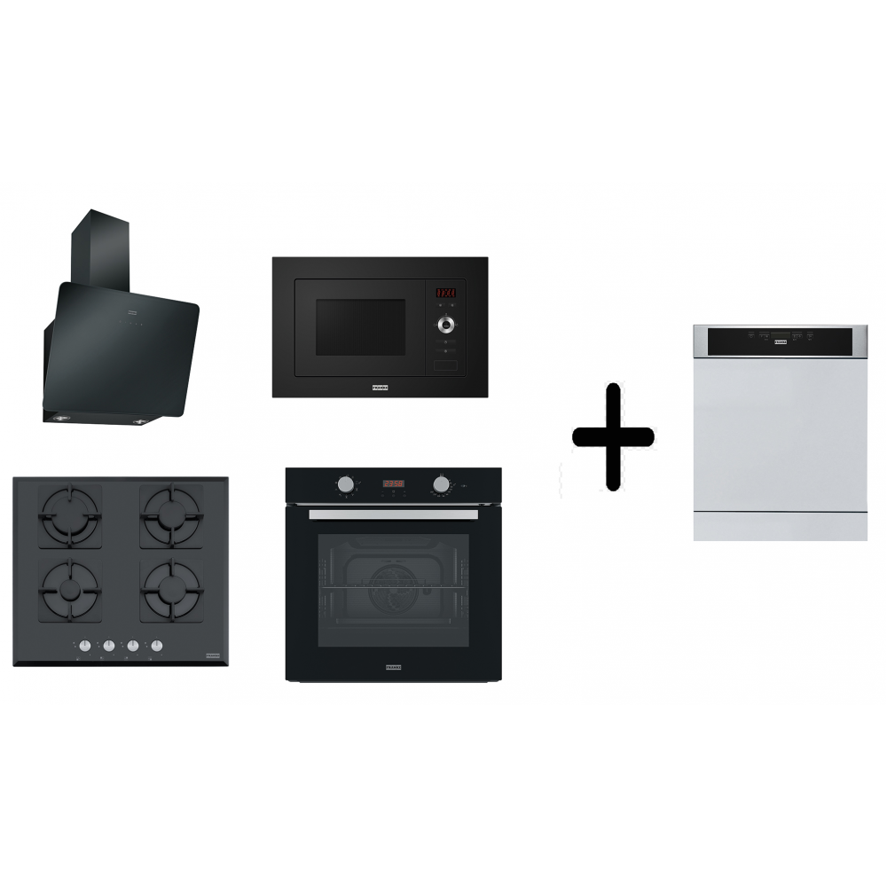 Franke Siyah Cam 60 Cm Ankastre Set + Mikrodalga + Yarı Ankastre Bulaşık Makinesi