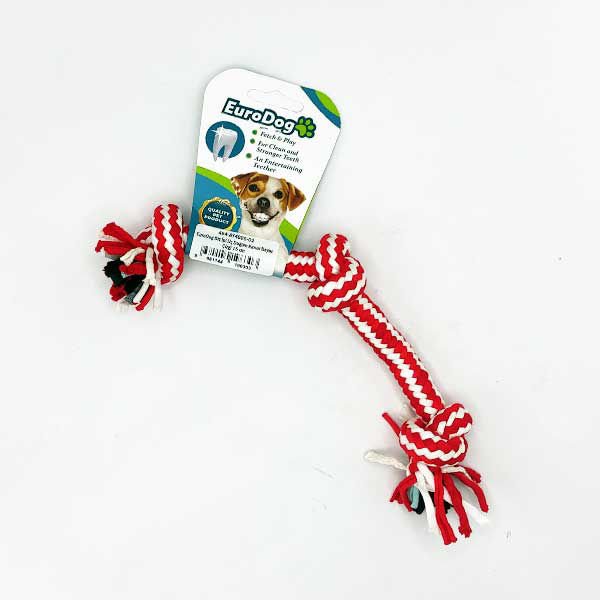 Euro Dog Üç Düğümlü Diş Kaşıma İpi Köpek Oyuncağı Kırmızı/Beyaz 15 Cm