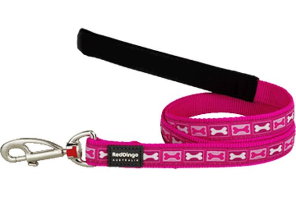 Red Dingo Length Bone Yard Desenli Köpek Uzatma Tasması Pembe 20 Mm