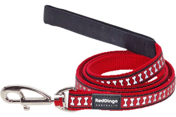 Red Dingo Reflektörlü Kemik Desenli Köpek Uzatma Tasması Kırmızı 12 Mm