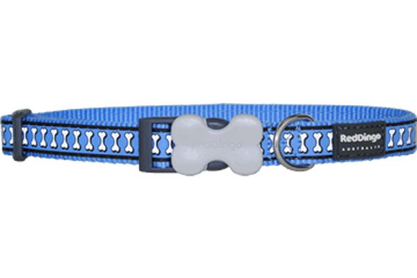 Red Dingo Reflektörlü Kemik Desenli Köpek Boyun Tasması Mavi 25 Mm