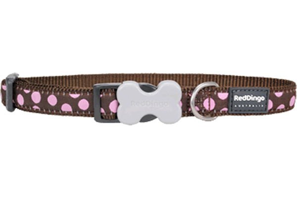 Red Dingo Kemik Tokalı Kahverengi Pembe Benekli Köpek Boyun Tasması 25 Mm