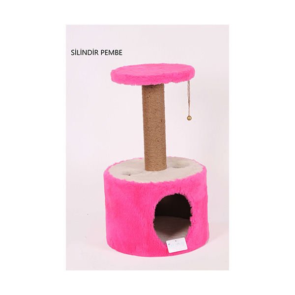 Cat Hause Y02 Silindir Yuvalı ve Tablalı Kedi Tırmalama Evi Pembe 72 Cm
