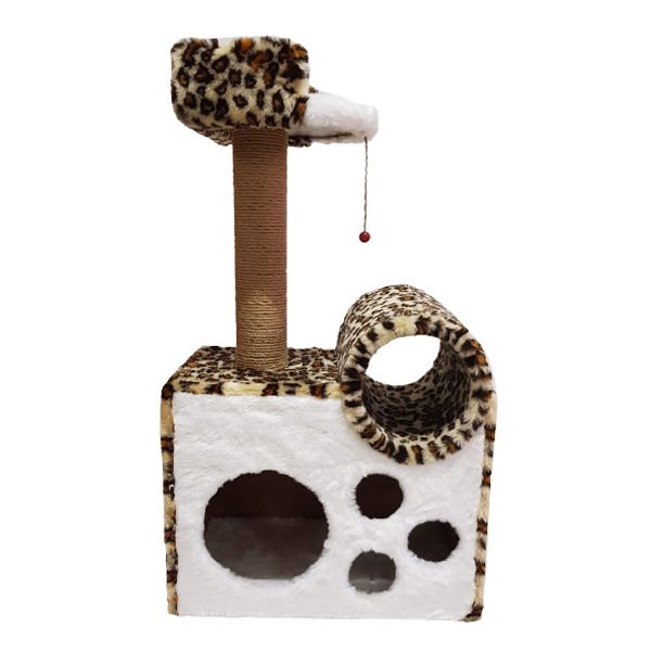 Cat Hause S11 Tünelli Yataklı ve Teraslı Kedi Tırmalama Evi Leopar 90 Cm