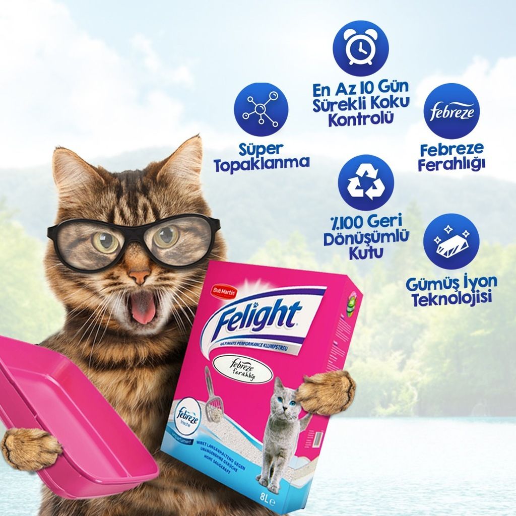 Felight Febreze Süper Beyaz Bentonit Topaklanan Kedi Kumu 6lt