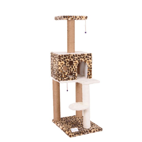 Cat Hause S09 Kare Yuvalı Basamaklı Kedi Tırmalama Evi Leopar 124 Cm