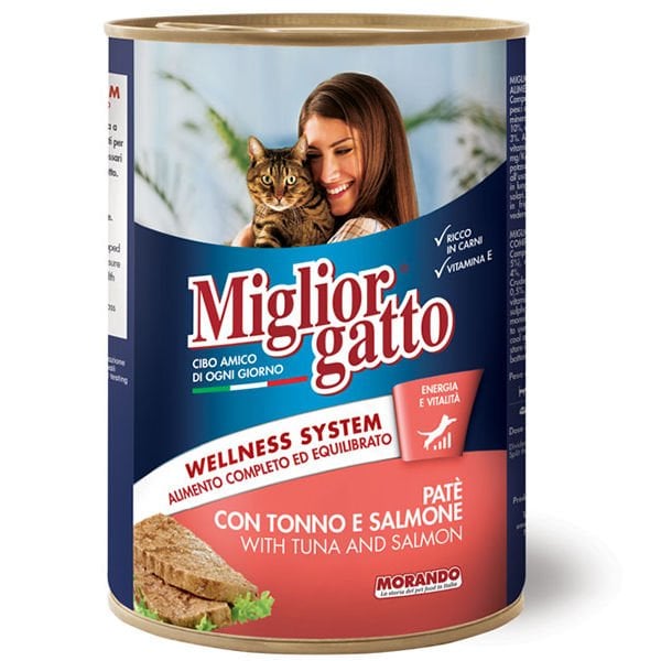 Miglior Somonlu ve Ton Balıklı Pate Yetişkin Konserve Kedi Maması 405 Gr
