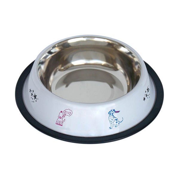 Tommy Çelik Kedi ve Köpek Mama ve Su Kabı Desenli Beyaz 32 Oz