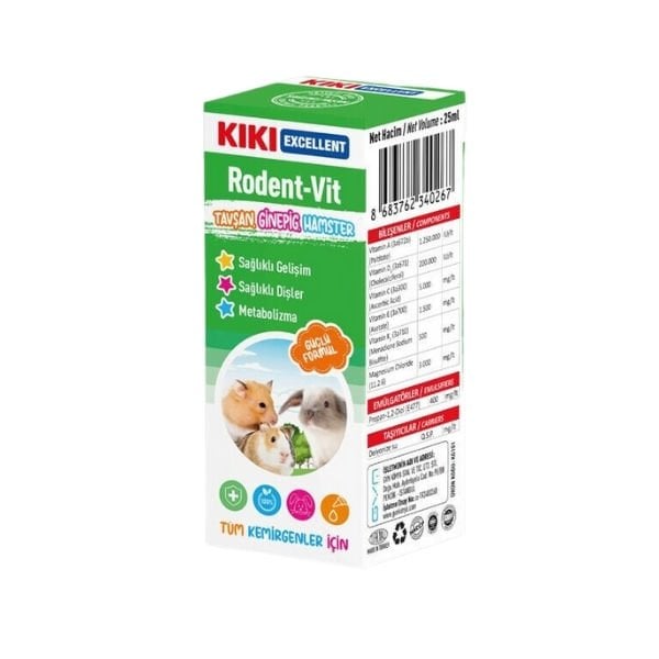 Kiki Excellent Rodent-Vit Sağlıklı Gelişim Destekleyici Kemirgenler için Multi Vitamin 25 Ml