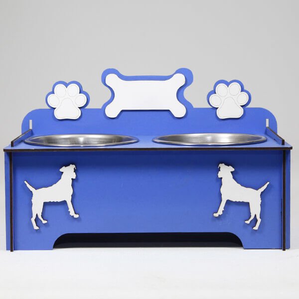 Petzz Ahşap Köpek Mama ve Su Kabı Seti Mavi 2x300 Ml 9 Cm