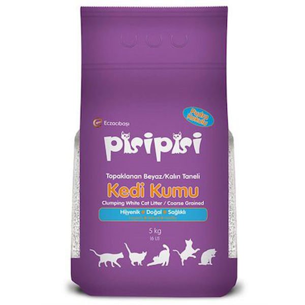 Pisi Pisi Bebek Pudralı Topaklanan Bentonit Kedi Kumu Kalın 5 Kg