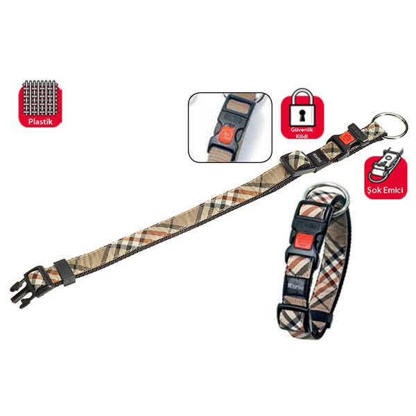 Karlie Kilitli Köpek Boyun Tasması Small Ekose Bej 20 Mm 30-45 Cm