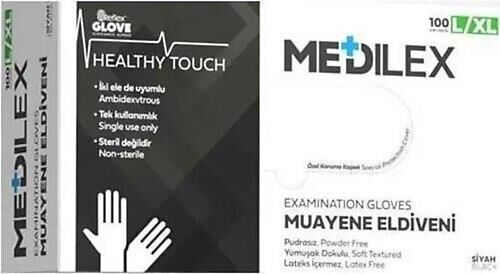Medilex Muayene Eldiveni 100'lü Paket - Pudrasız / Large / Siyah